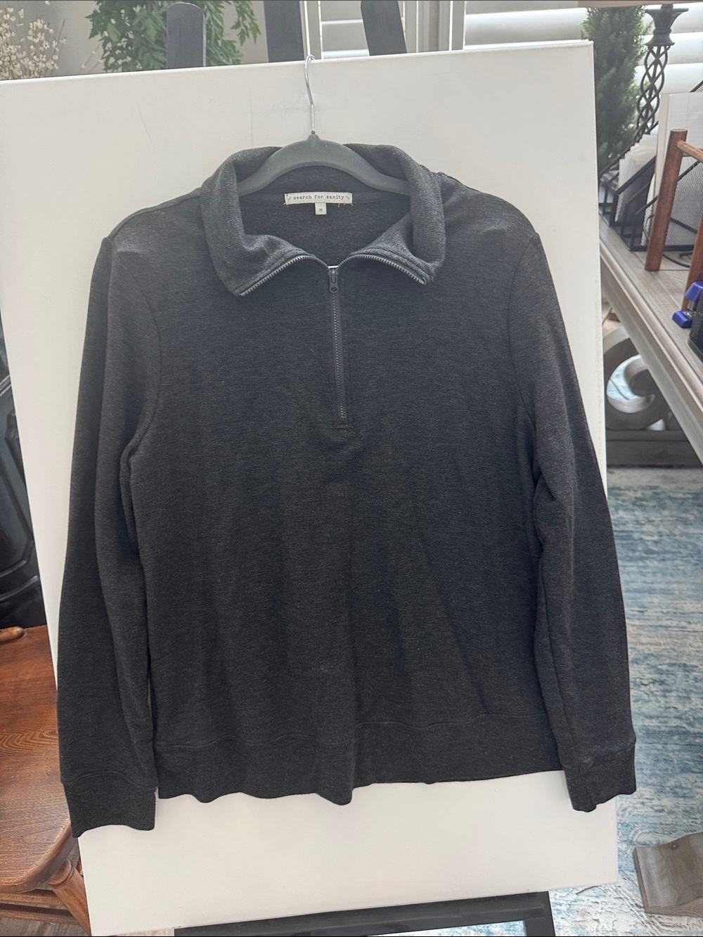 Search for Sanity -Quarter-Zip Women's Sweater - Charcoal Size Medium